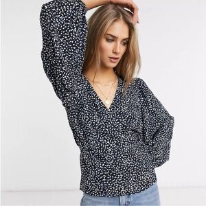& Other Stories Ecovero Polka Dot Long Puff‎ Sleeve Wrap Blouse Top